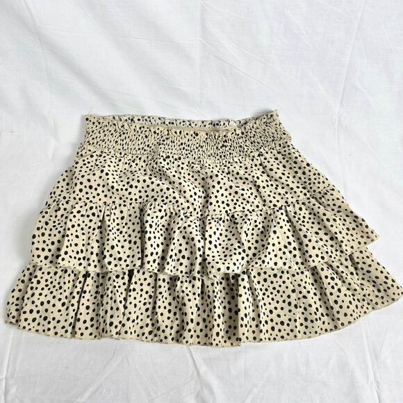 Francesca’s Blue Rain Ivory Polka Dot Ruffle Skirt L - Picture 1 of 9